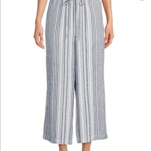 Striped Linen Crop Pants Plus